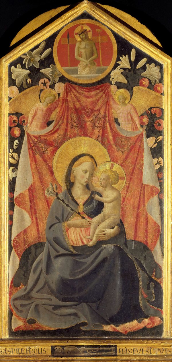Neitsyt ja lapsi kahden enkelin kanssa. tekijältä Fra Giovanni Angelico da Fiesole