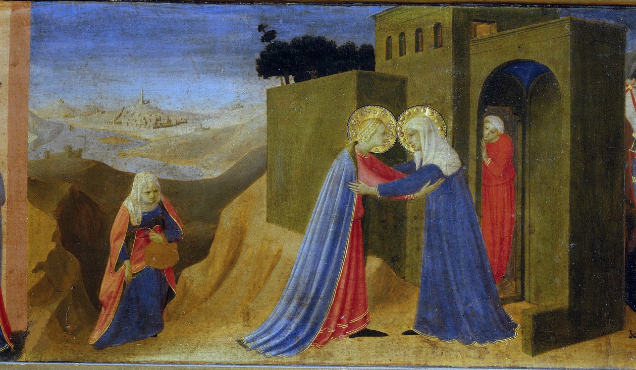 Vierailu. Alttaritaulun Predella Ilmoitus, n. 1433-1434. tekijältä Fra Giovanni Angelico da Fiesole