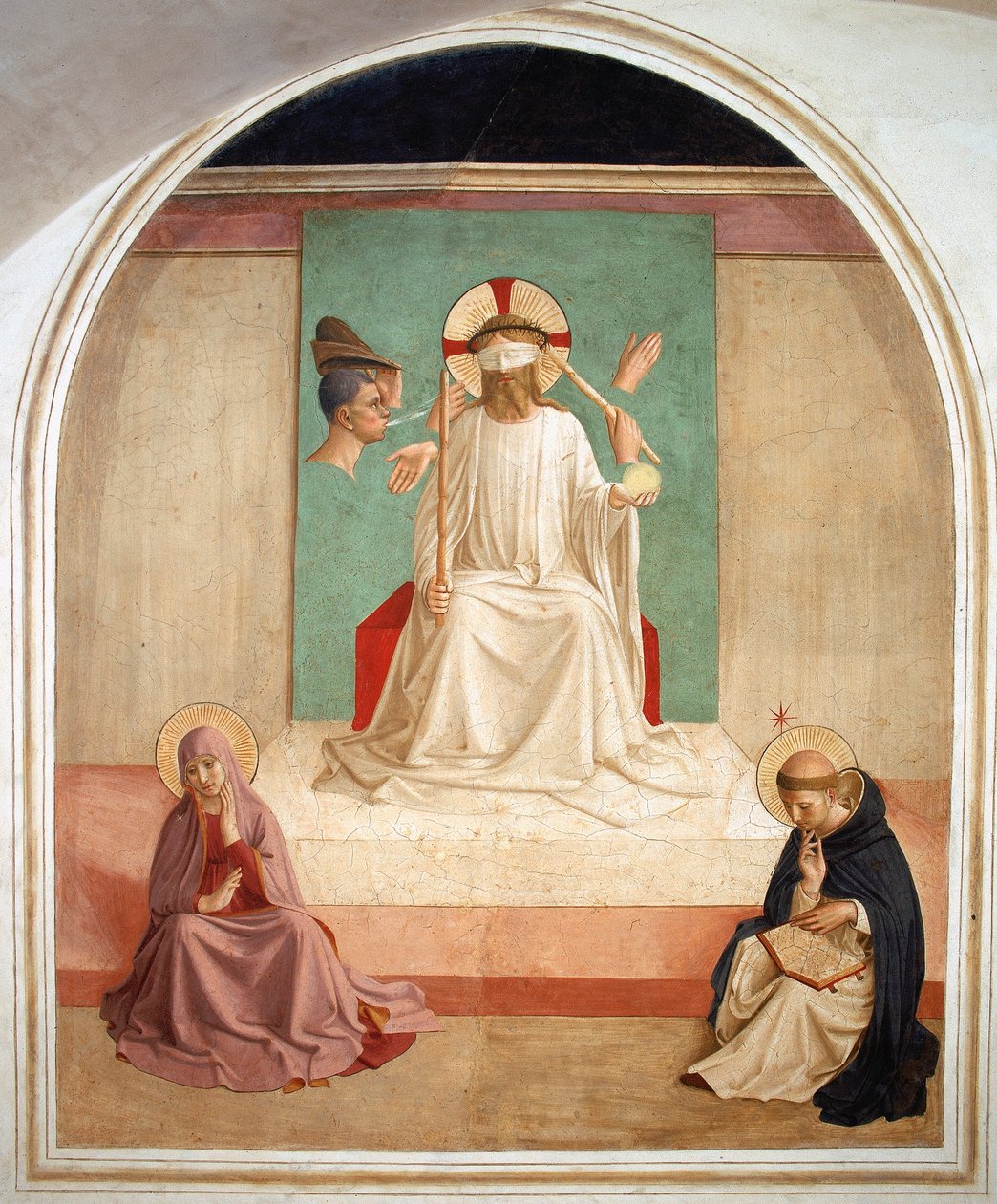 Kristus pilkattiin neitsyen ja pyhän Dominicin läsnäollessa tekijältä Fra school of Angelico