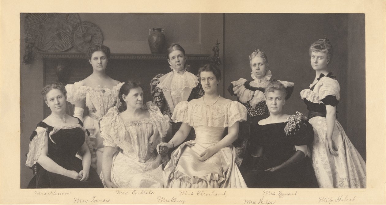 (Rouva Grover Cleveland ja presidentti Grover Clevelandin kabinetin jäsenten vaimot) tekijältä Frances Benjamin Johnston