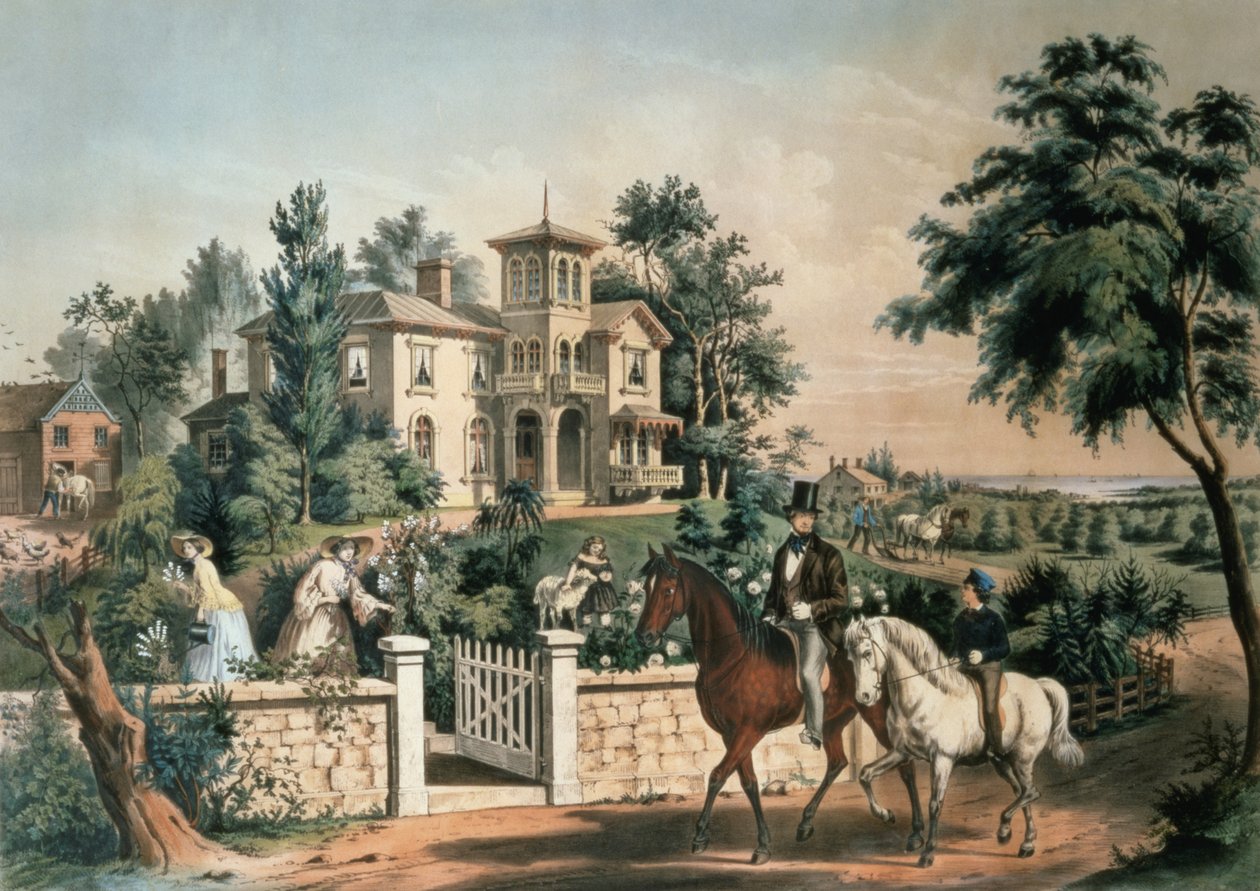 American Country Life, kaiverrus Nathaniel Currier (1813-88) pub. Currier ja Ives, New York, 1855 tekijältä Frances Flora Bond Palmer
