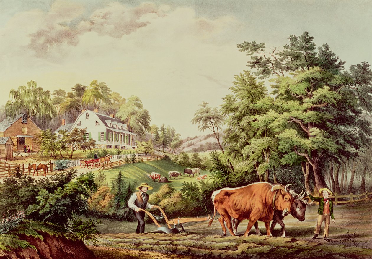 American Farm Scenes, kaiverrus Nathaniel Currier (1813-98) pub. Currier ja Ives, New York tekijältä Frances Flora Bond Palmer