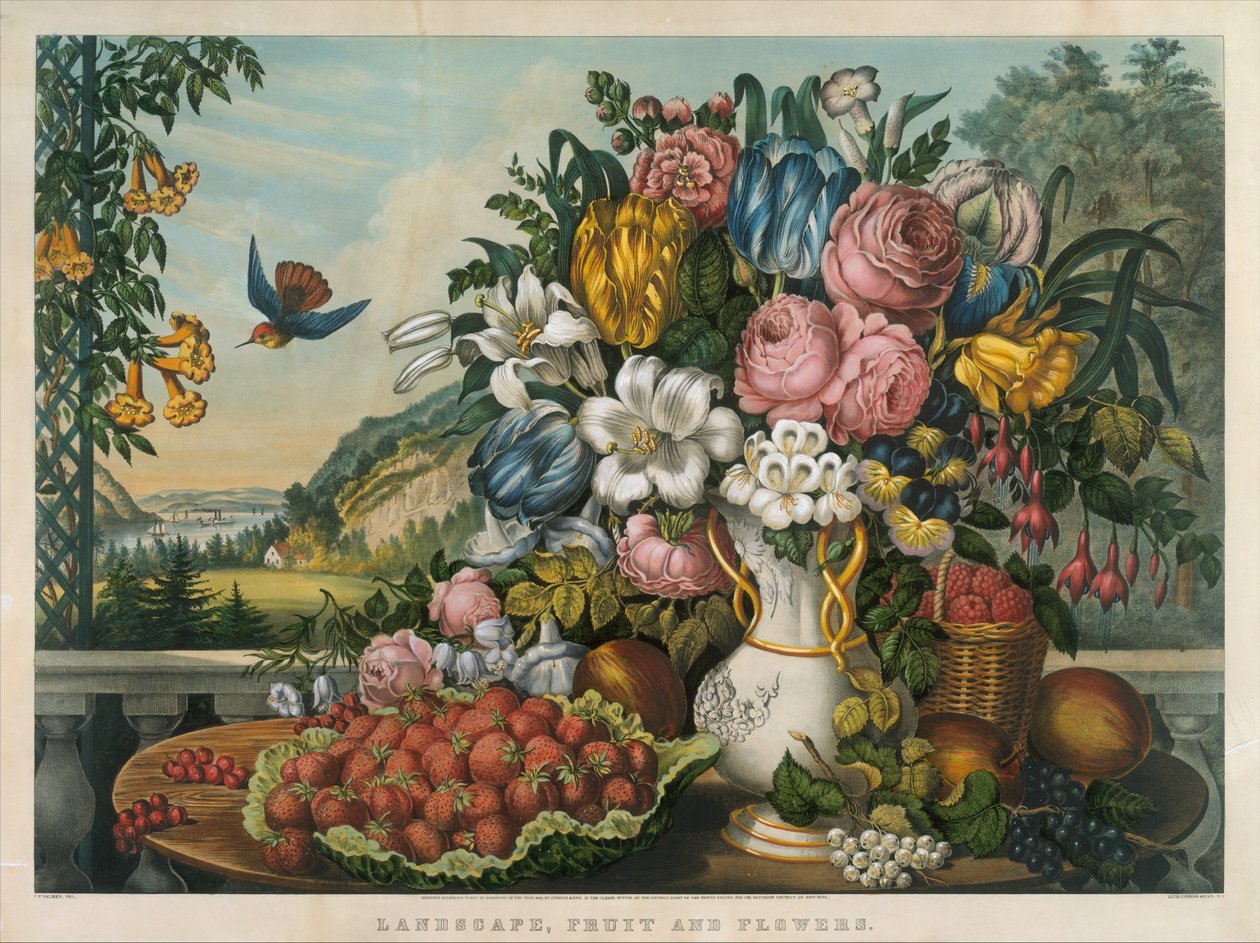 Maisema, hedelmät ja kukat, 1862 tekijältä Frances Flora Bond Palmer