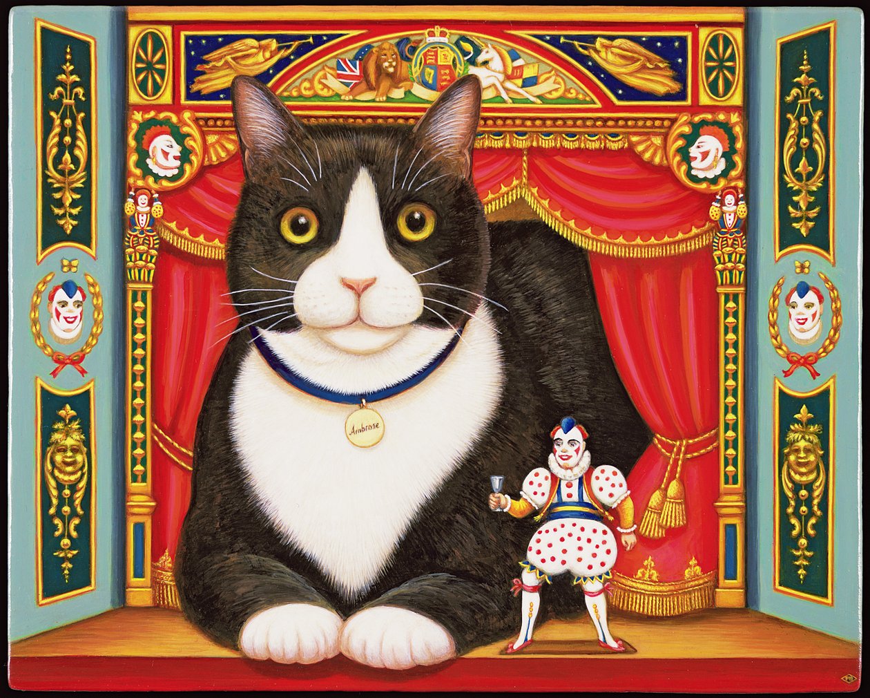 Ambrose the Theatre Cat, 2007 (öljy ja tempera paneelissa) tekijältä Frances Broomfield