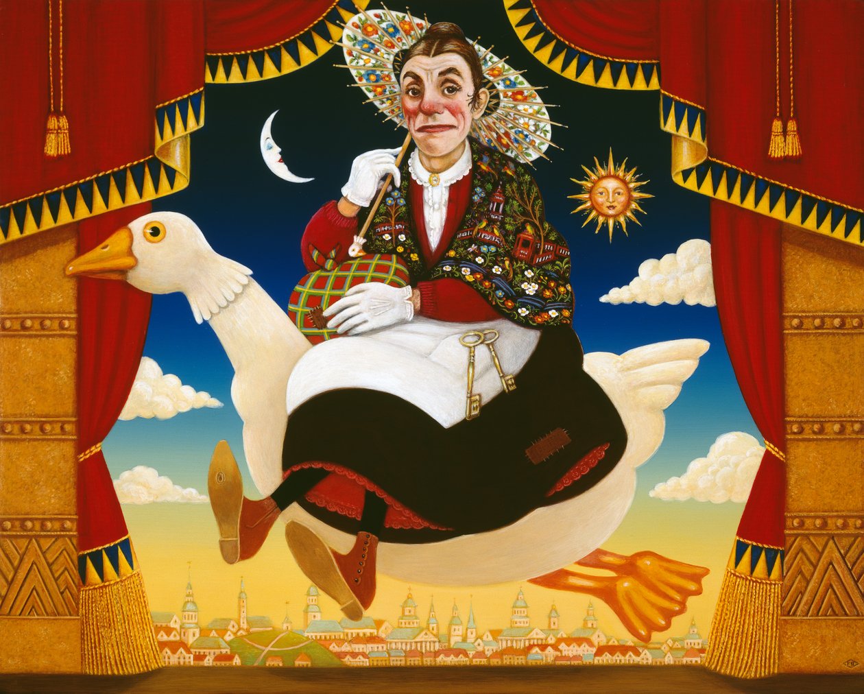 Dan Leno (1860-1904) Mother Goose, 1996 (öljy ja tempera paneelissa) tekijältä Frances Broomfield