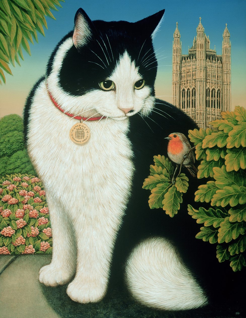 Humphrey, Downing Streetin kissa, 1995 (öljy ja tempera paneelissa) tekijältä Frances Broomfield