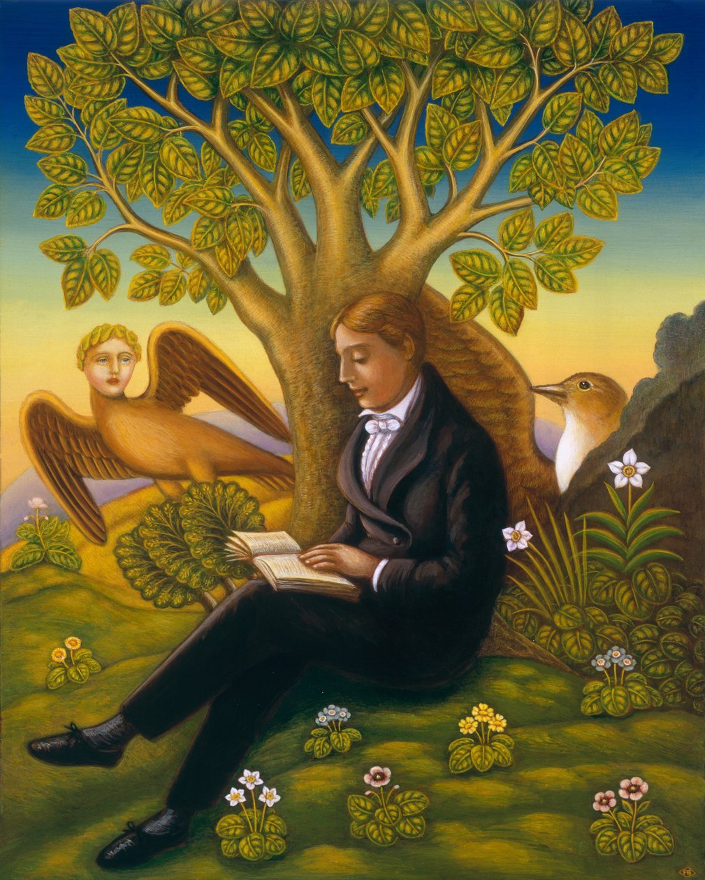 Keats (1795-1821) ja Nightingale, 2002 (öljyä ja temperaa paneelissa) tekijältä Frances Broomfield