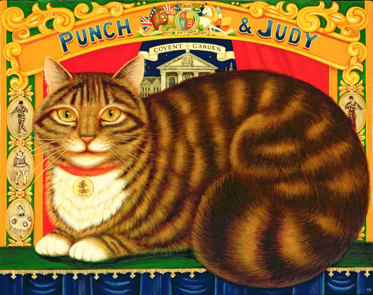 Muffinssi, The Covent Garden Cat, 1996 (öljy ja tempera paneelissa) tekijältä Frances Broomfield