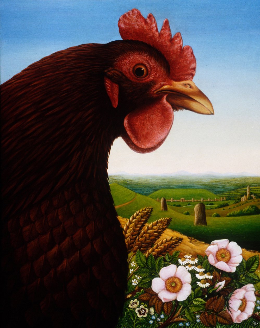 Kadonneen kuningaskunnan musiikki (Big Chicken), 1987 (paneelissa öljyä ja temperaa) tekijältä Frances Broomfield
