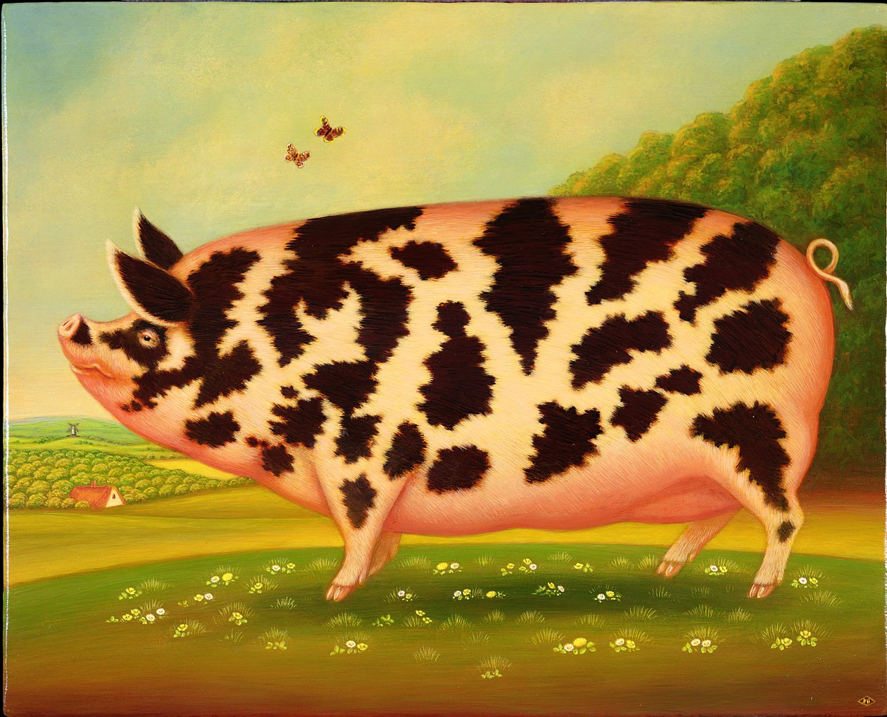 Old Spot Pig, 1998 (öljy ja tempera paneelissa) tekijältä Frances Broomfield
