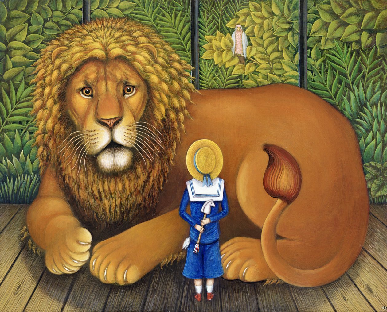 Leijona ja Albert, 2001 (öljy ja tempera paneelissa) tekijältä Frances Broomfield