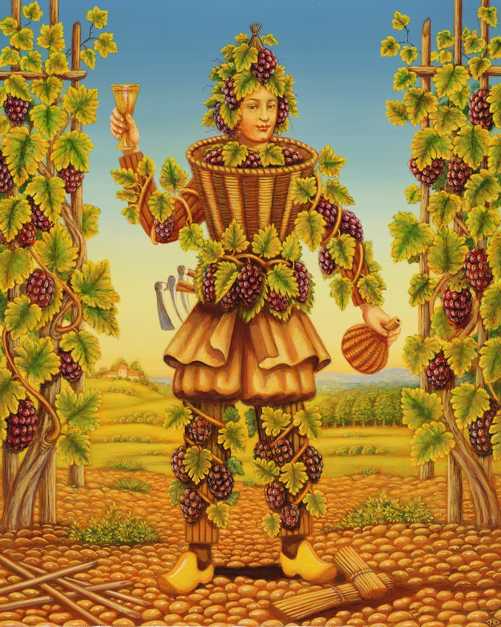 The Vignerons Habit, 1998 (öljy ja tempera paneelissa) tekijältä Frances Broomfield