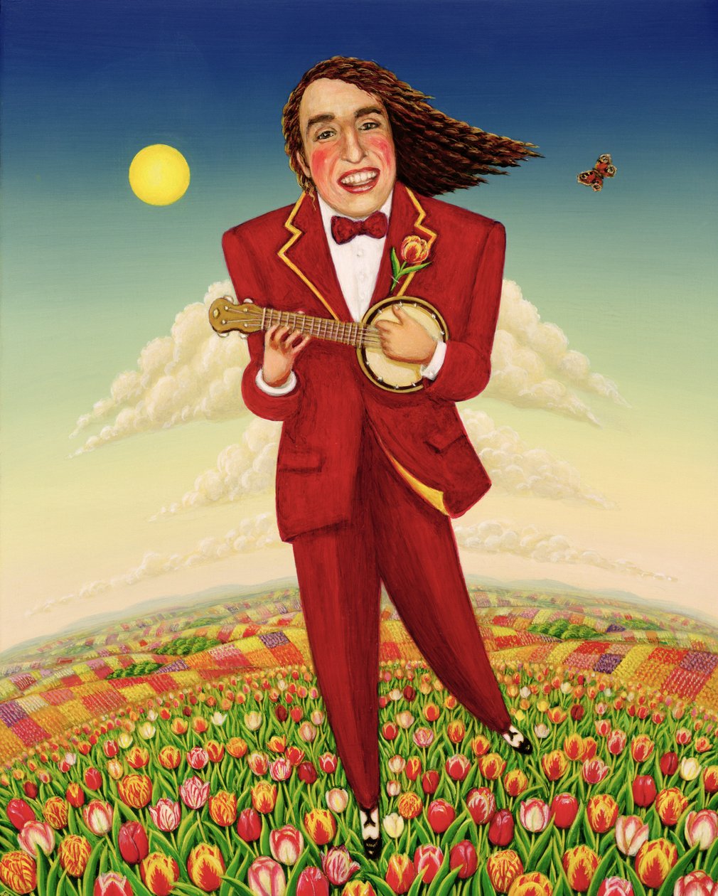 Varvaskärki tulppaanien läpi, 2000 (öljy ja tempera paneelissa) tekijältä Frances Broomfield