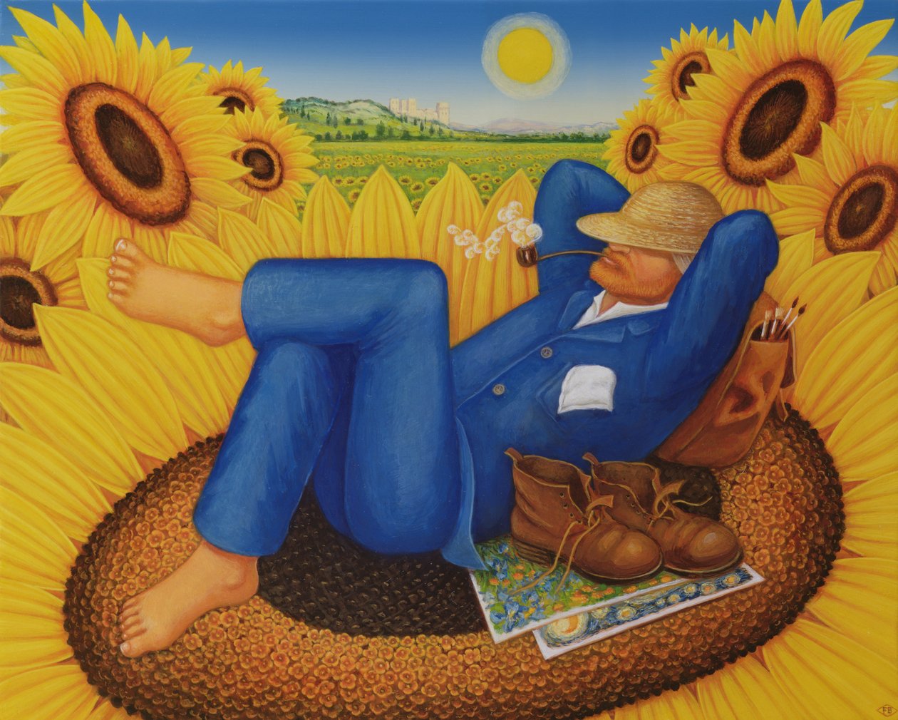 Van Goghs Sunflowers, 1998 (öljy ja tempera paneelissa) tekijältä Frances Broomfield