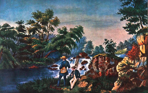 The Trout Stream, julkaisija Currier & Ives tekijältä Frances Flora Bond (c.1812 76) (after) Palmer