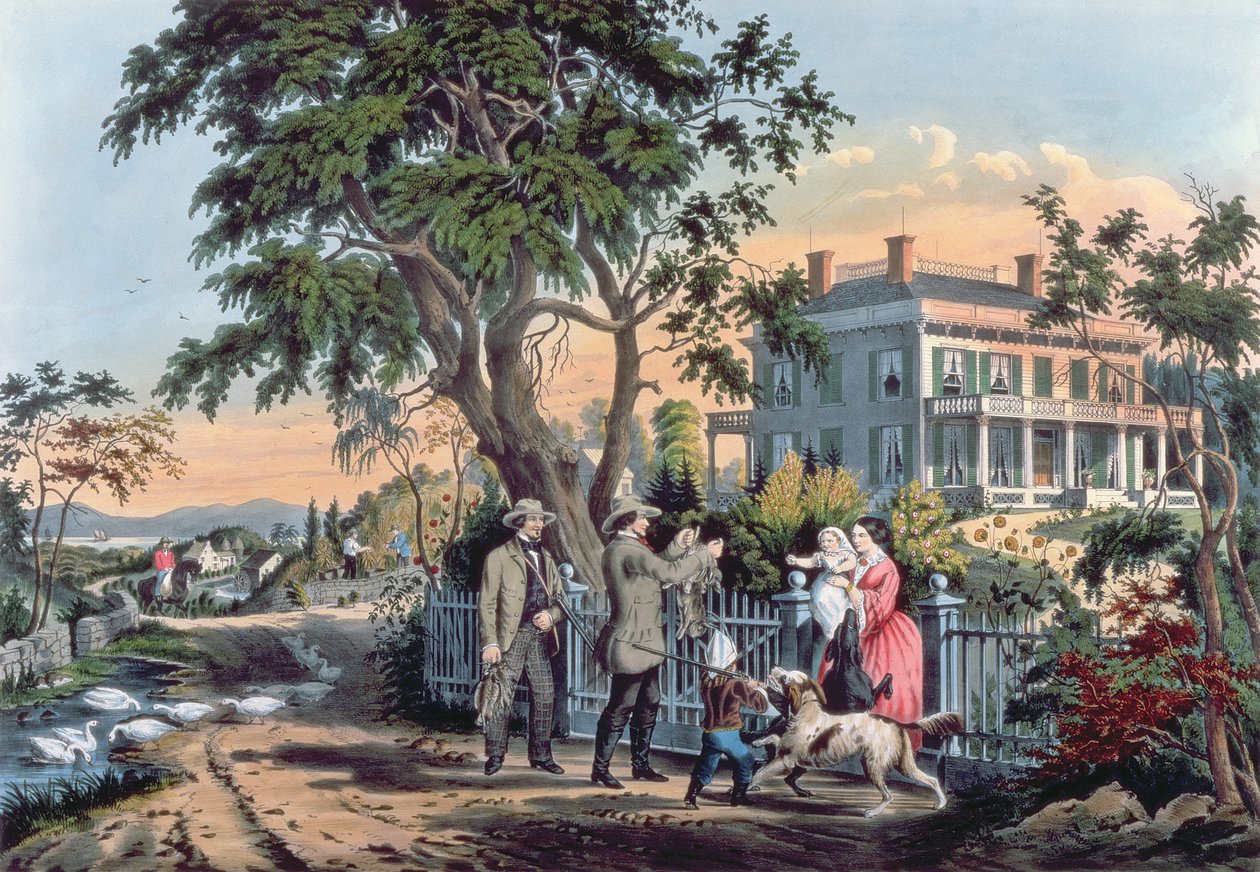 Metsästyksen jälkeen, kaiverrus Nathaniel Currier (1813-88) 1855 tekijältä Frances Flora Bond Palmer