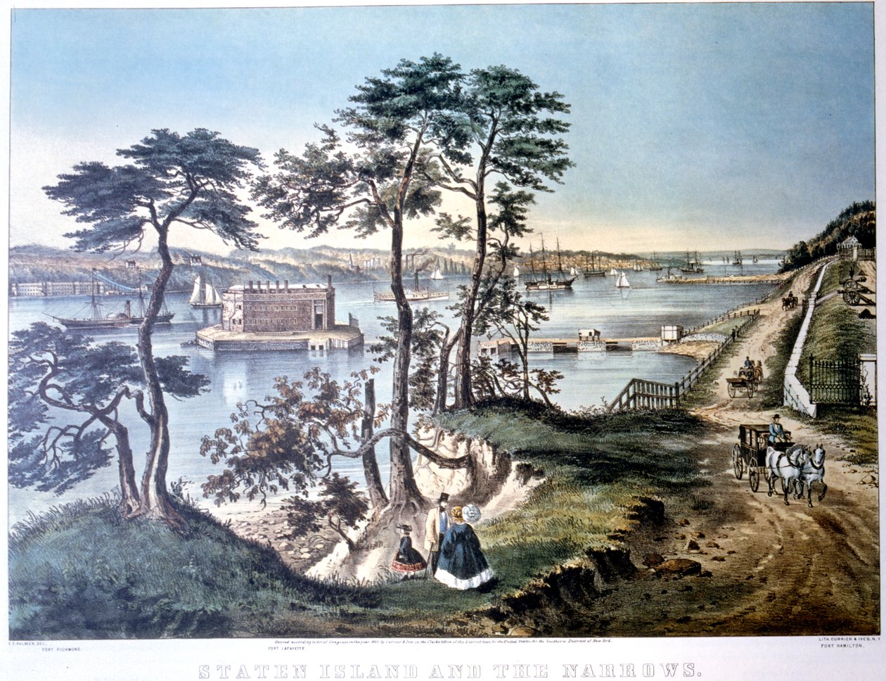 Staten Island and the Narrows, New York, USA, c1834-c1876 tekijältä Frances Flora Bond Palmer