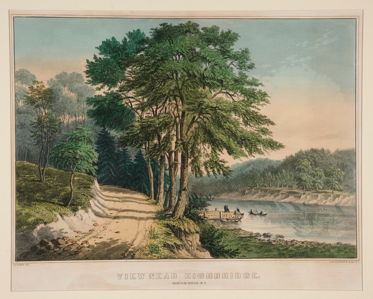 Näkymä Highbridgen lähellä. Harlem River, N.Y. tekijältä Frances Flora Bond Palmer