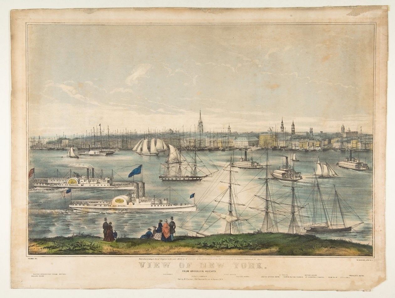 Näkymä New Yorkiin Brooklyn Heightsista, 1849. tekijältä Frances Flora Bond Palmer