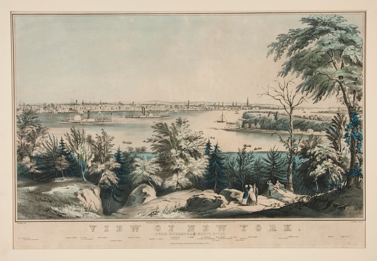 Näkymä New Yorkiin Weehawken-North Riveriltä tekijältä Frances Flora Bond Palmer