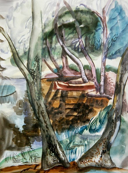 Maisema, n. 1935 (akvarelli paperille) tekijältä Frances Hodgkins
