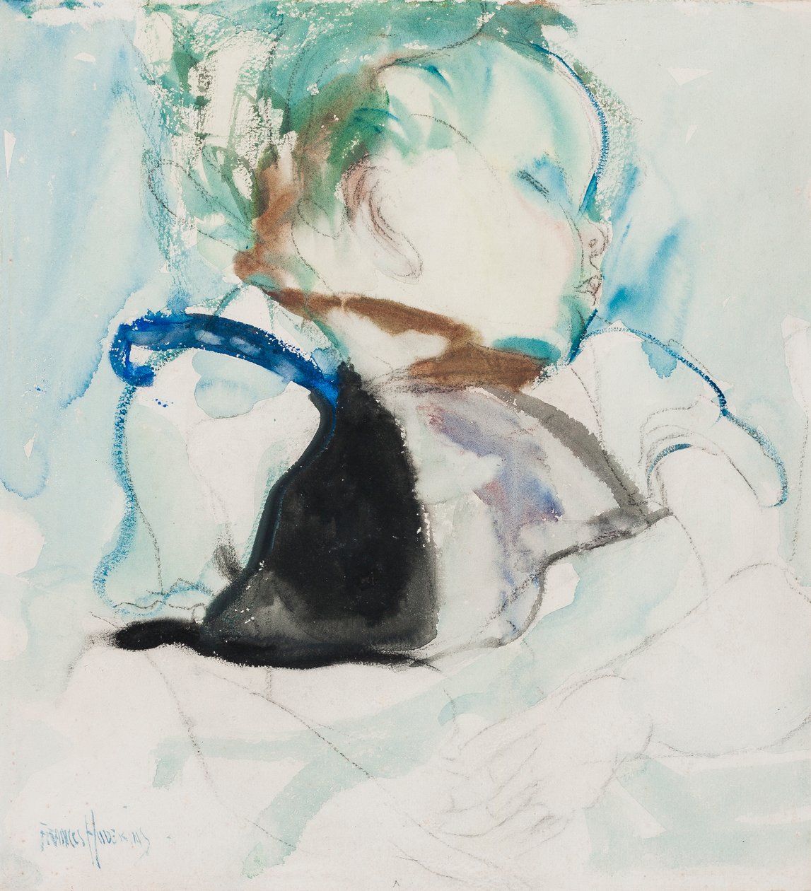 Sleeping Baby, n. 1905 (muste ja akvarelli paperille) tekijältä Frances Hodgkins
