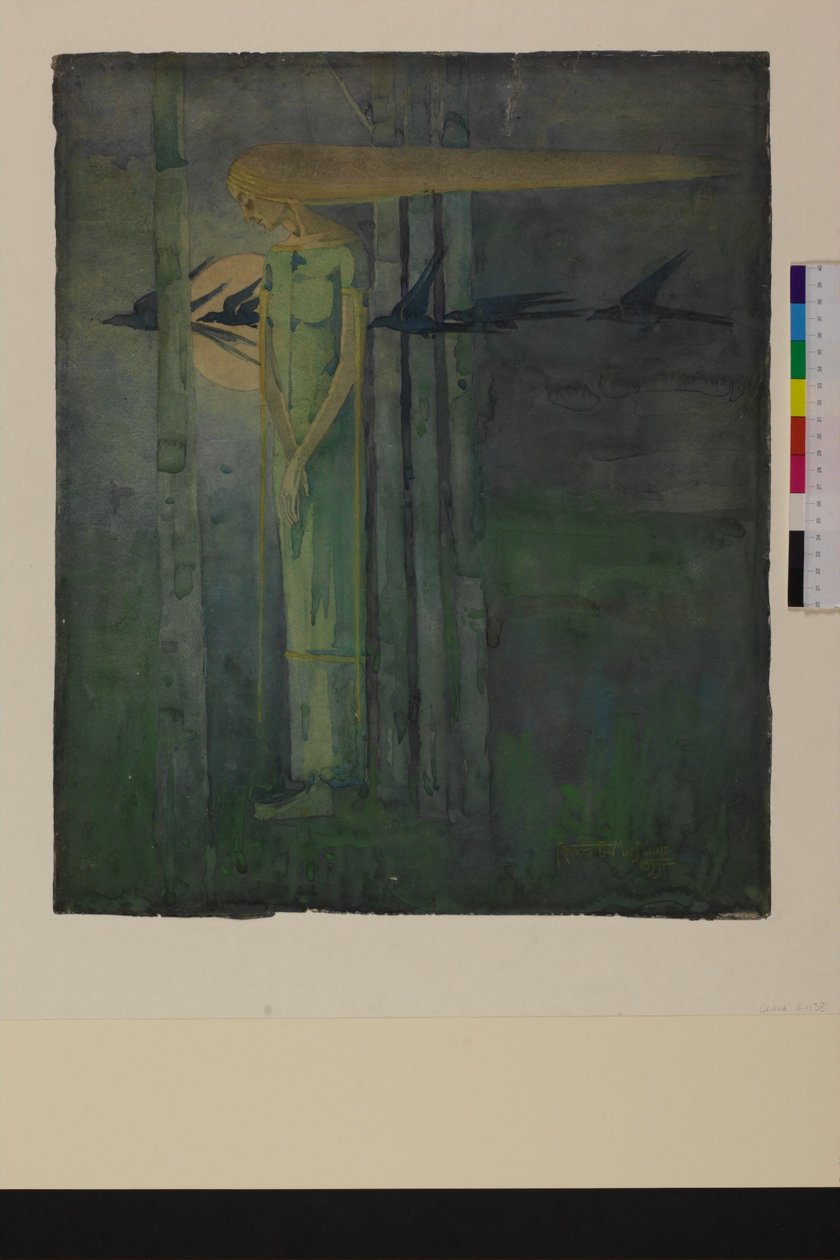 "Ill Ende" tai "Tyttö itätuulessa korppien kanssa, jotka ohittavat Kuun" 1893 tekijältä Frances Macdonald