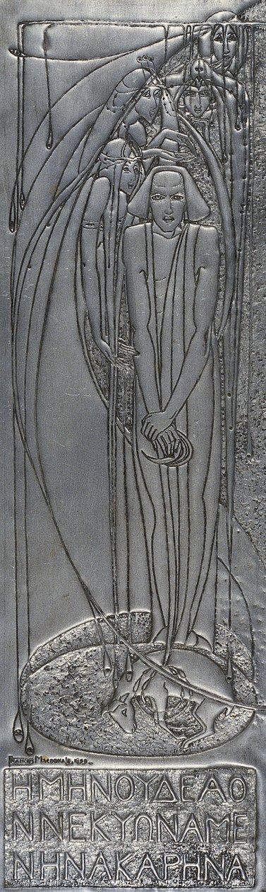 Valkoinen metallilevy, 1893 (metalli) (repousse) tekijältä Frances Macdonald