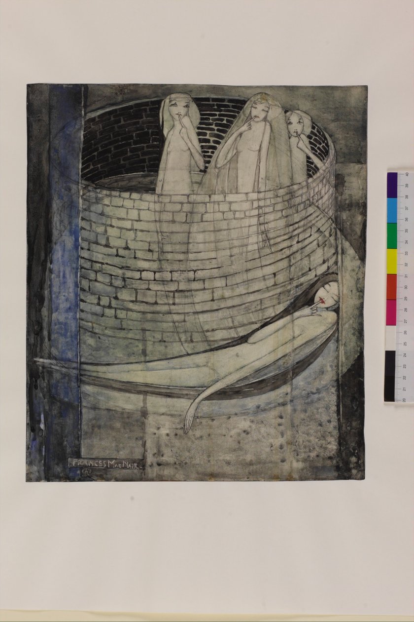 Totuus on kaivon pohjassa, n. 1912-1915 (kynä ja akvarelli paperilla) tekijältä Frances Macdonald