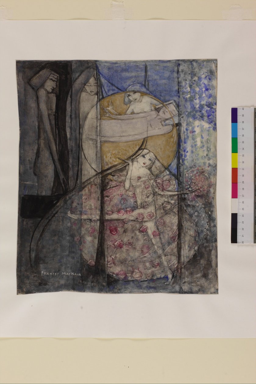 Nainen seisoo auringon takana, n. 1912-1915 (kynä ja akvarelli paperille) tekijältä Frances Macdonald