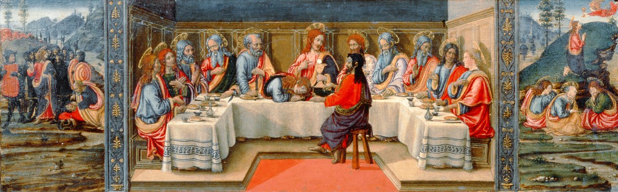 Kohtauksia Kristuksen kärsimyksestä, predella-paneeli Sakramenttien tabernaakkelista, n. 1484-6 (tempera paneelissa) (yksityiskohta vuodesta 94757) tekijältä Francesco Botticini