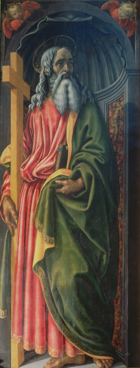St. Andrew, sivupaneeli Sakramenttitabernaakkelista, n. 1484-86 (tempera paneelissa) (yksityiskohta 94757) tekijältä Francesco Botticini