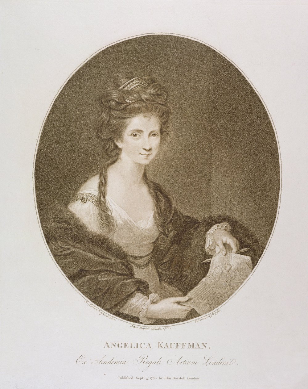 Angelica Kauffman, Reynoldsin mukaan, 1780 (pistekaiverrus) tekijältä Francesco Bartolozzi