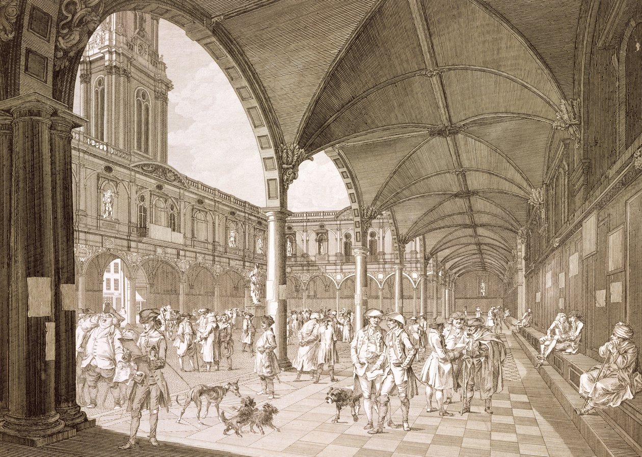 Royal Exchangen sisustus, Lontoo, 1788 (kuparikaiverrus) tekijältä Francesco Bartolozzi