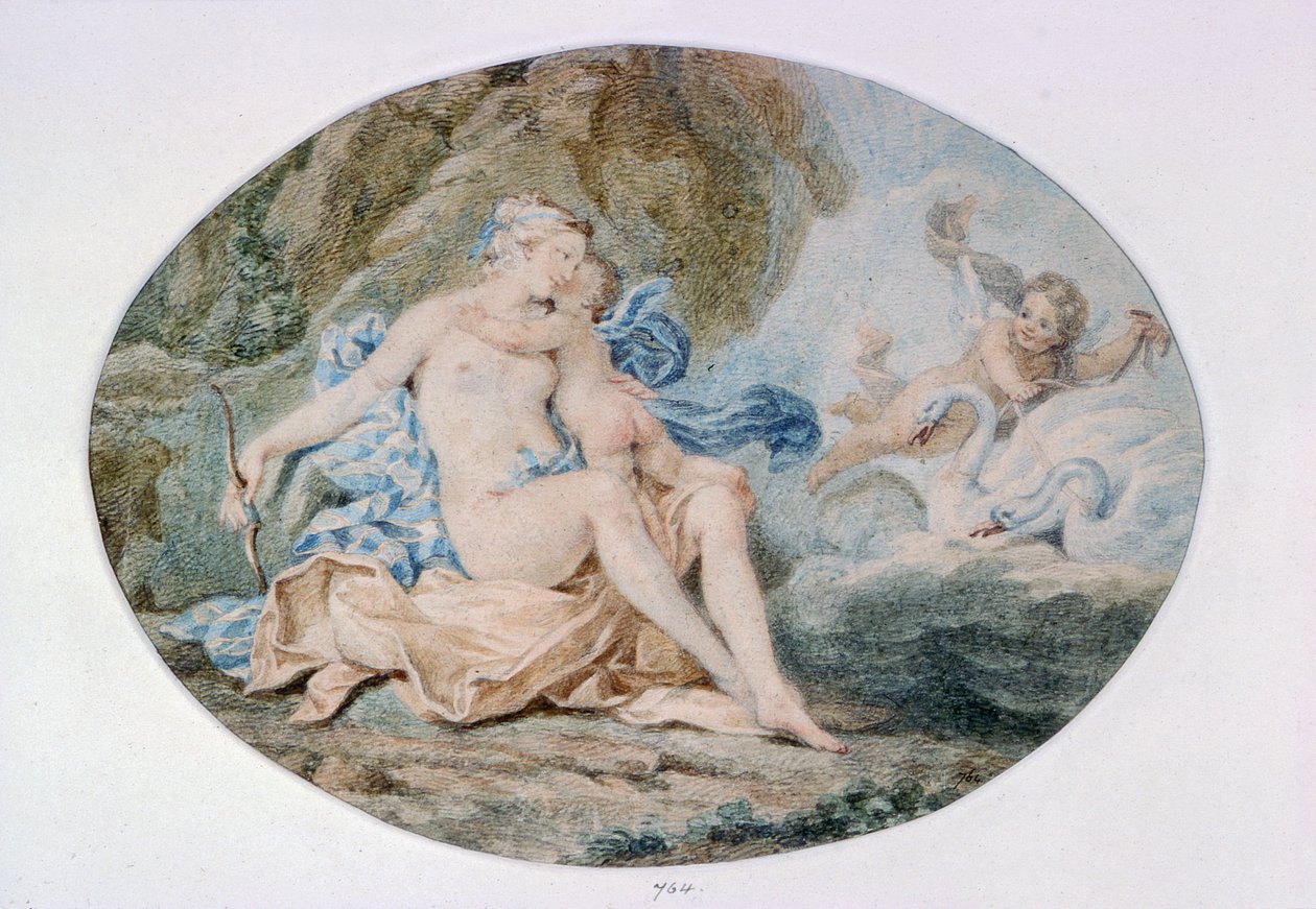 Venus makuulla rannalla, joka on täynnä verhoja (akvarelli) tekijältä Francesco Bartolozzi