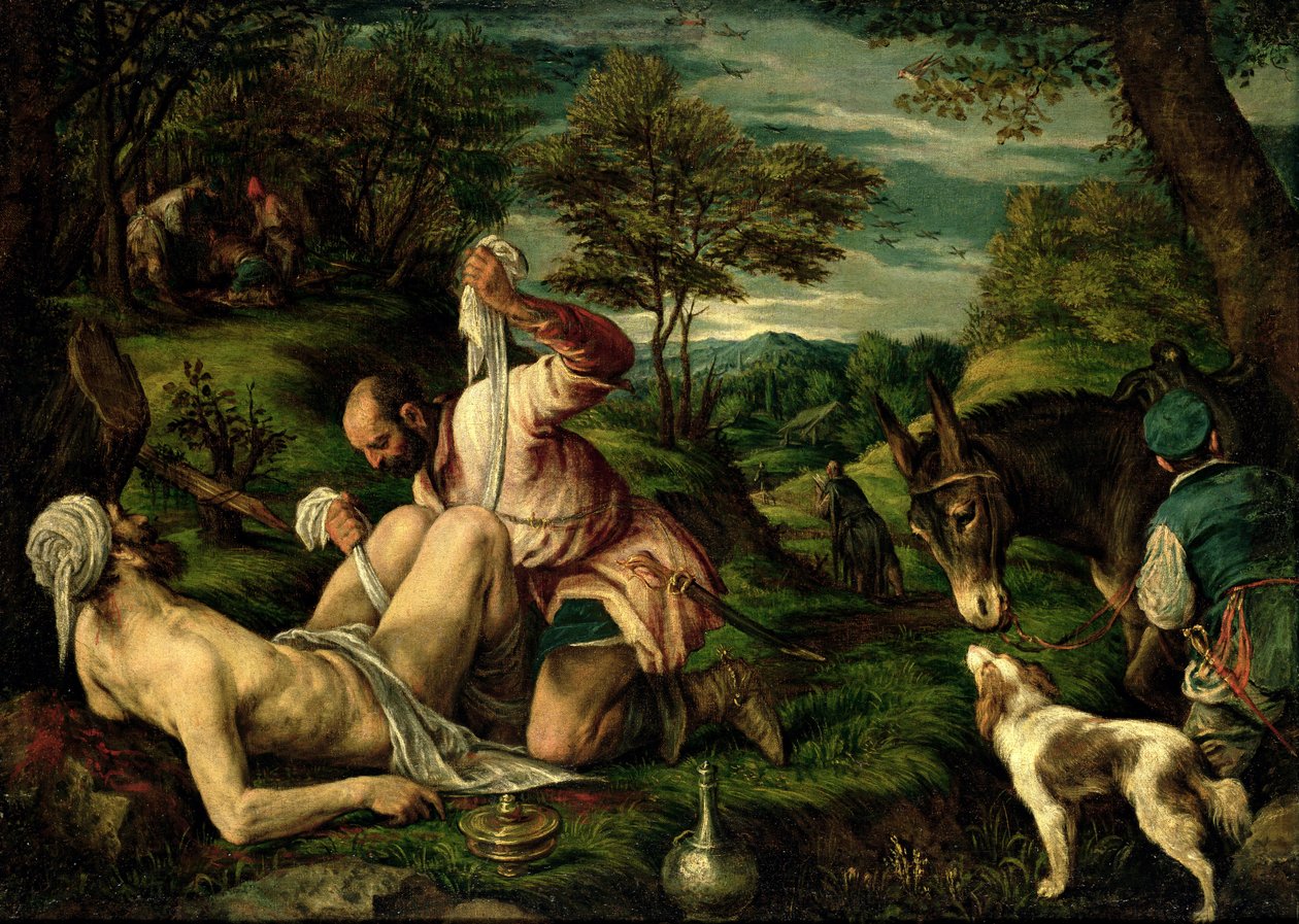 Vertaus laupias samarialainen, 1575 tekijältä Francesco Bassano