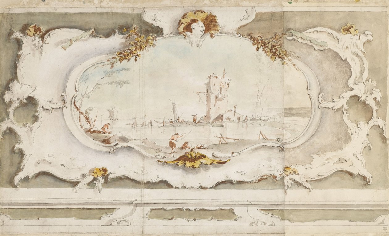 Koristeellinen kartonki maisemalla tekijältä Francesco Guardi