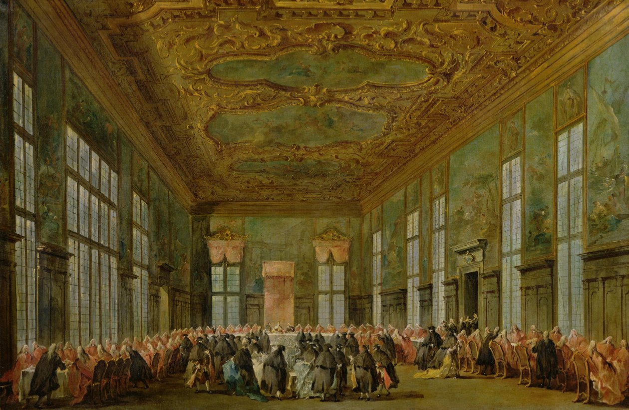 Doge Alvise Mocenigo IV (1701-78) Pidot suurlähettiläille, 1776-78 tekijältä Francesco Guardi