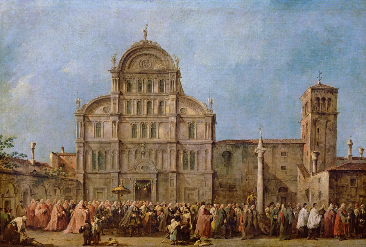 Venetsian dogen pääsiäiskulkue San Zaccarian kirkossa, n. 1766-70 tekijältä Francesco Guardi