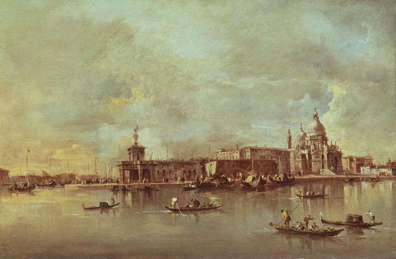 Santa Maria della Salute nähtynä Venetsian Grand Canalin suulta tekijältä Francesco Guardi