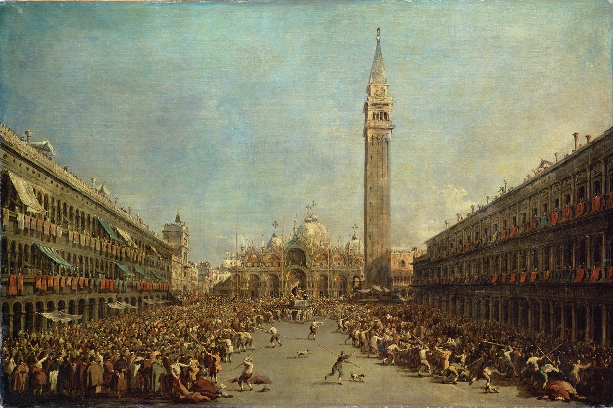 Denaarien jakaminen köyhille San Marcossa, Venetsiassa tekijältä Francesco Guardi