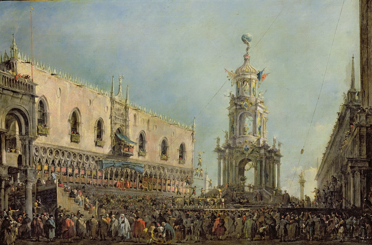 Doge katsomassa Lihavan torstai -festivaalia Piazzetta di San Marcolla, 1766-70 tekijältä Francesco Guardi