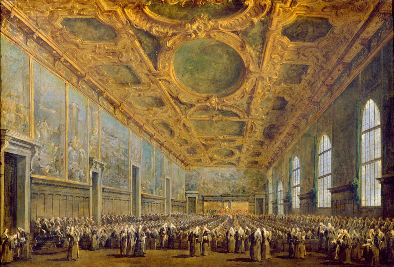 Venetsian dogi kiittää neuvostoa, vuoden 1775 jälkeen. tekijältä Francesco Guardi