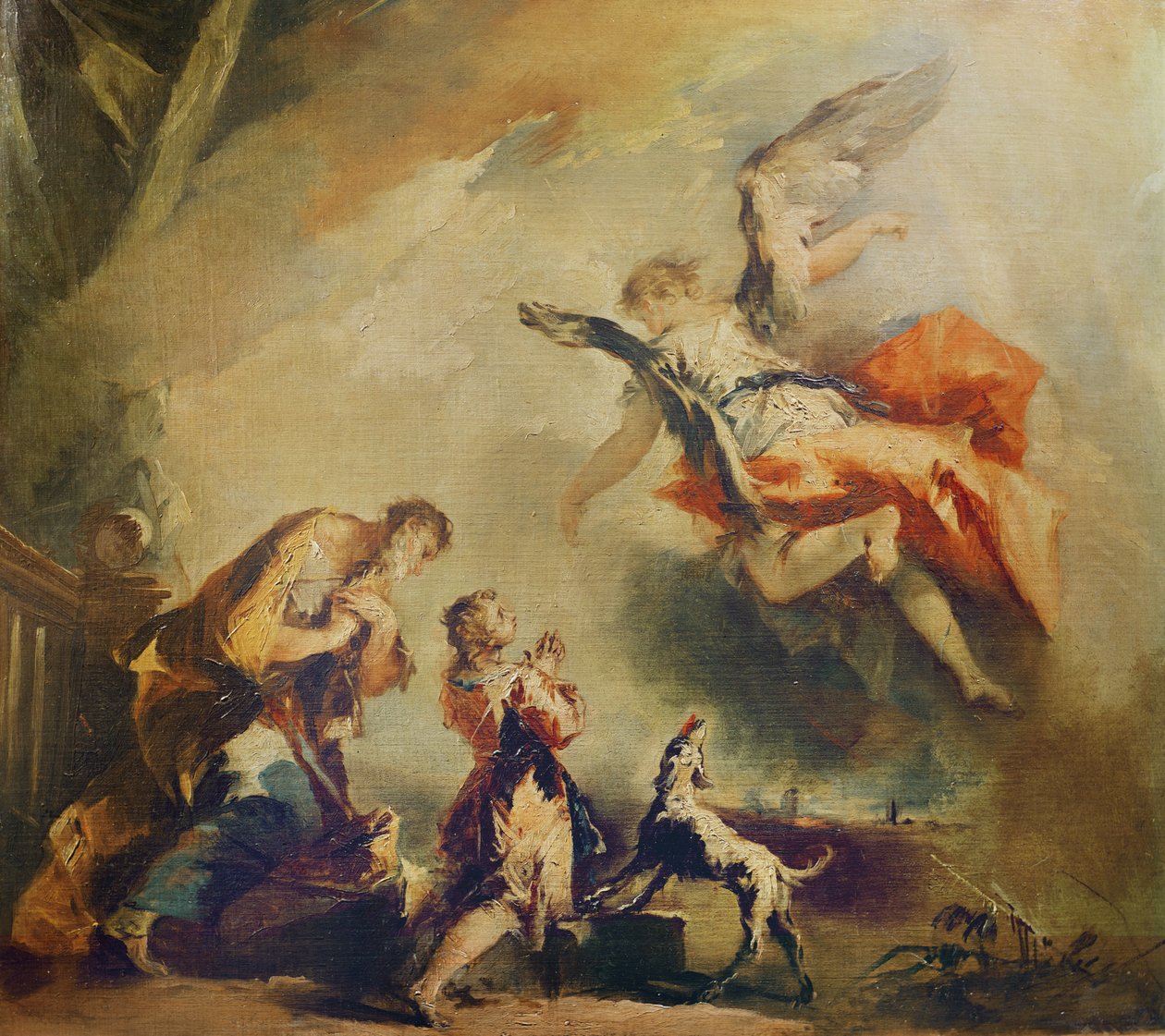 Tobiaksen tarina, arkkienkeli Rafaelin lähtö, n. 1750 tekijältä Francesco Guardi