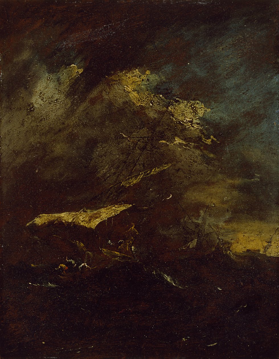 Kaksi alusta myrskyssä (öljy paneelissa, kiinnitetty piirustuksena) tekijältä Francesco Guardi