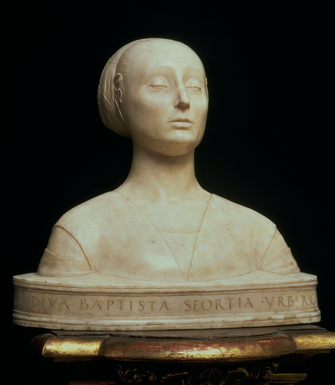 Urbinon herttuattaren Battista Sforzan rintakuva, n. 1473 (marmori) tekijältä Francesco Laurana