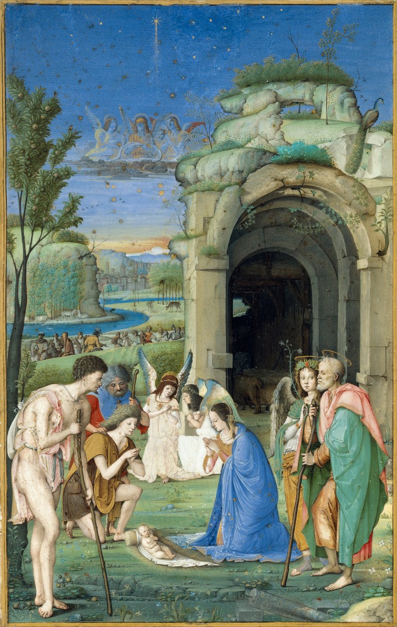 Paimenten palvominen, noin 1500 (tempera ja kulta pergamentille). tekijältä Francesco Marmitta