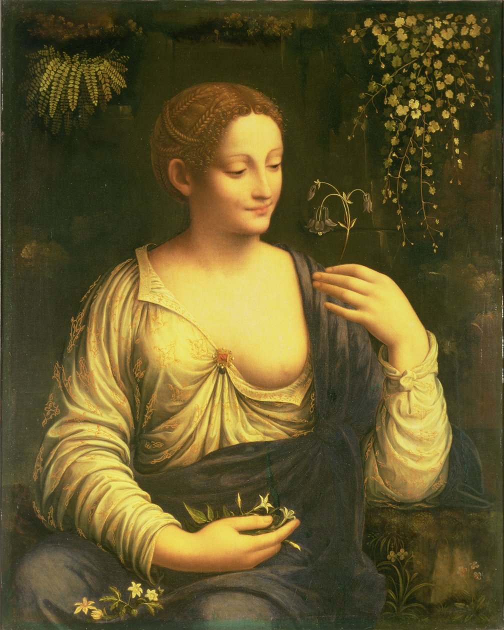 Flora, n. 1520 (öljy kankaalle siirretty paneelista) tekijältä Francesco Melzi