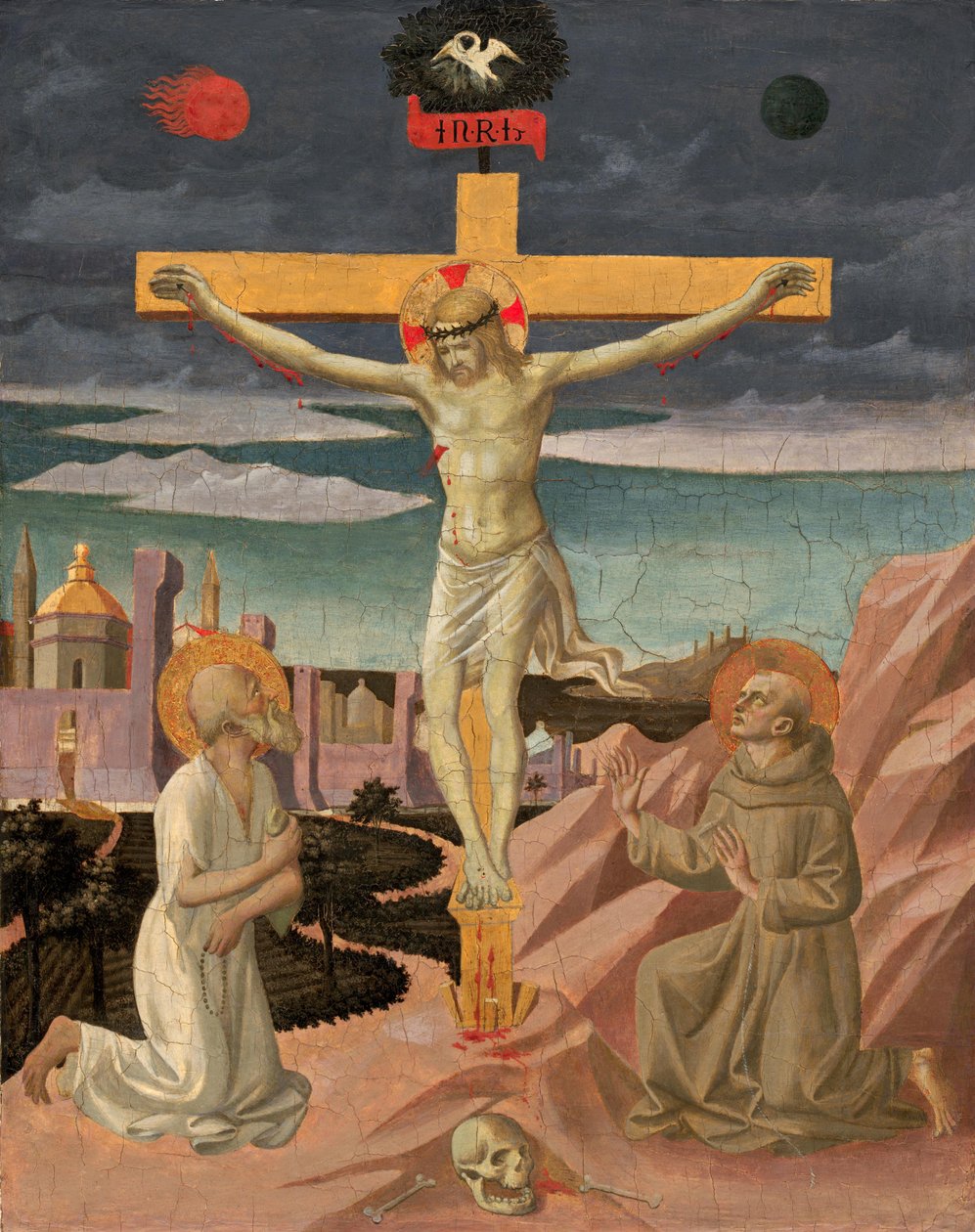 Kristus ristillä, Pyhän Jeromeen ja Pyhän Franciscuksen palvoma tekijältä Francesco Pesellino