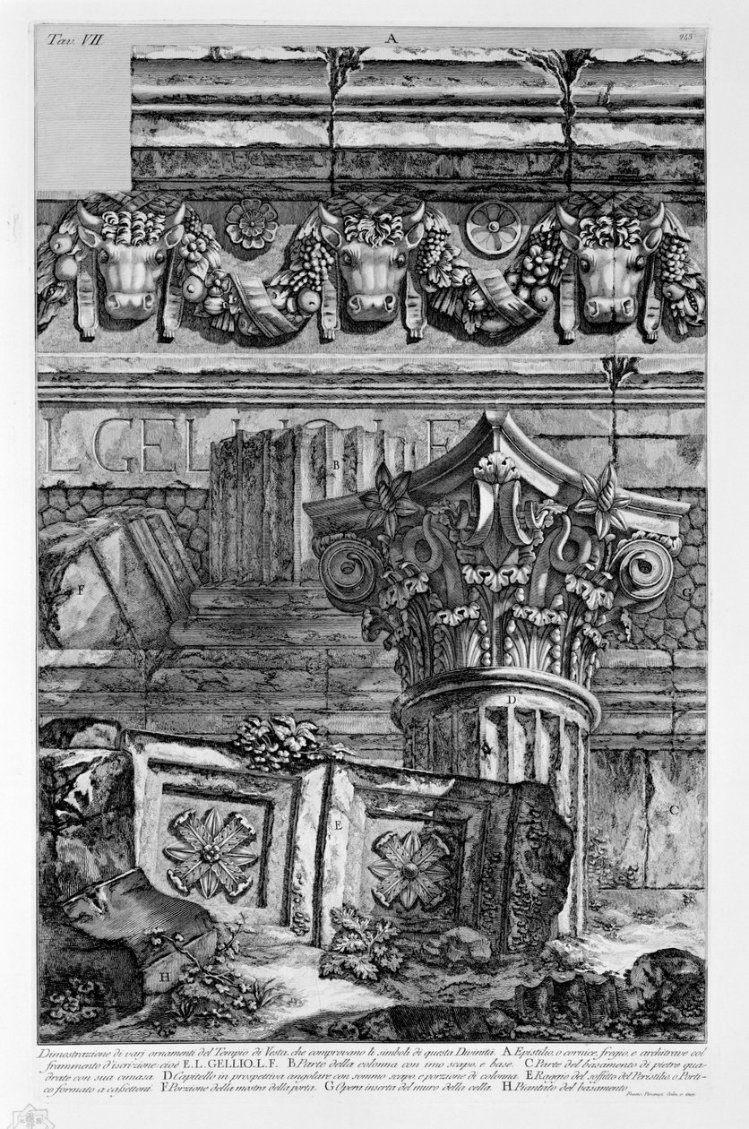 Dimostrazione di varj ornamenti del Tempio di Vesta, che comprovano li simboli di questa Divinità tekijältä Francesco Piranesi